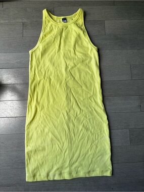 Women’s Old Navy Yellow Ribbed Tank Midi Racerback Summer Fitted Dress L/P